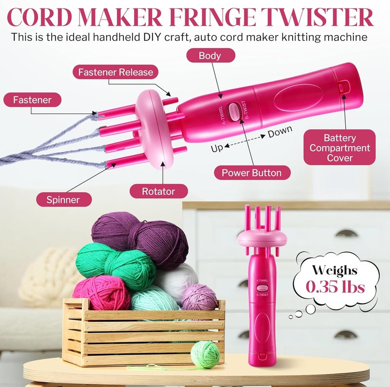 Enhon Cord Maker Portable Fringe Twister, Handheld Cord Maker for Craft Yarn Making Twister for Beginners(Pink) - Image 4